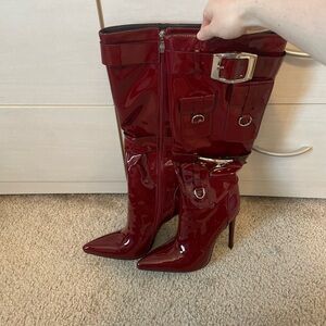 Red Knee High Stiletto Boots